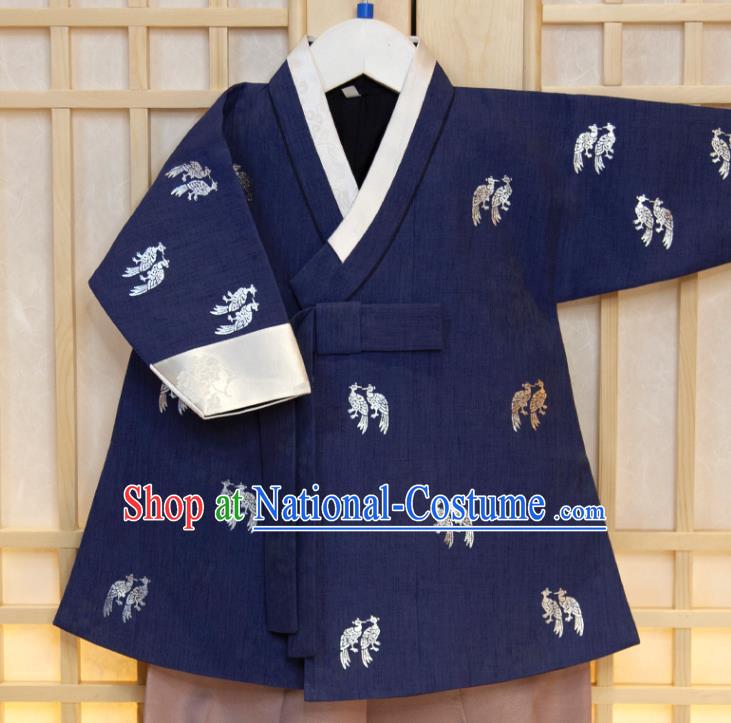 Korea Boys Prince Fashion Korean Children Festival Navy Shirt and Khaki Pants Traditional Garment Costumes Hanbok Clothing