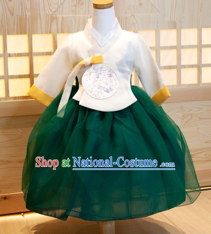 Korean Girl Princess Hanbok Clothing Children Festival Fashion White Shirt and Green Dress Korea Traditional Garment Costumes