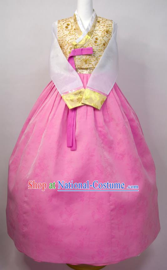 Korean Festival Clothing Woman Fashion Yellow Blouse and Pink Dress Traditional Wedding Bride Costumes Court Ceremony Hanbok