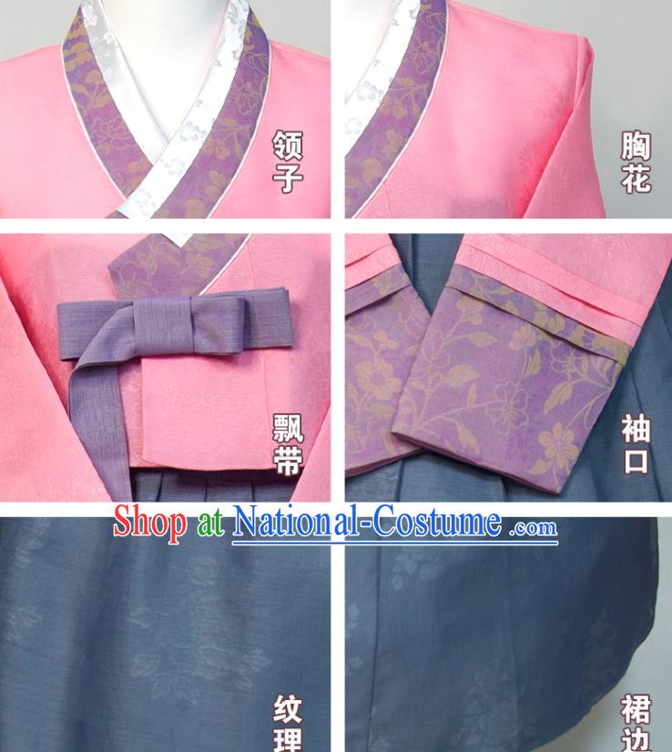 Korean Festival Clothing Woman Traditional Fashion Pink Blouse and Grey Dress Wedding Bride Costumes Court Ceremony Hanbok