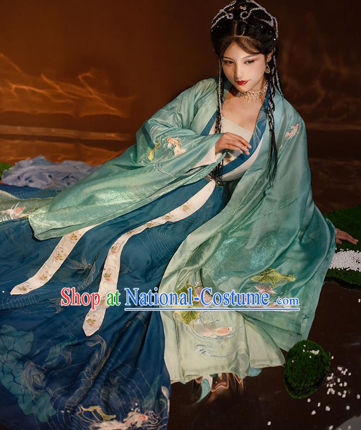 China Ancient Court Princess Green Hanfu Dress Clothing Traditional Song Dynasty Court Beauty Historical Garment Costumes