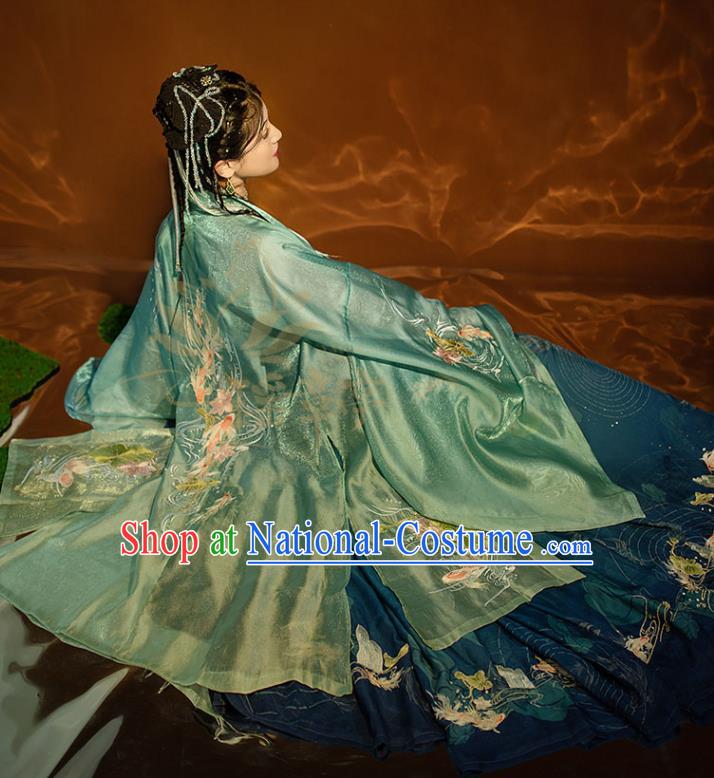 China Ancient Court Princess Green Hanfu Dress Clothing Traditional Song Dynasty Court Beauty Historical Garment Costumes