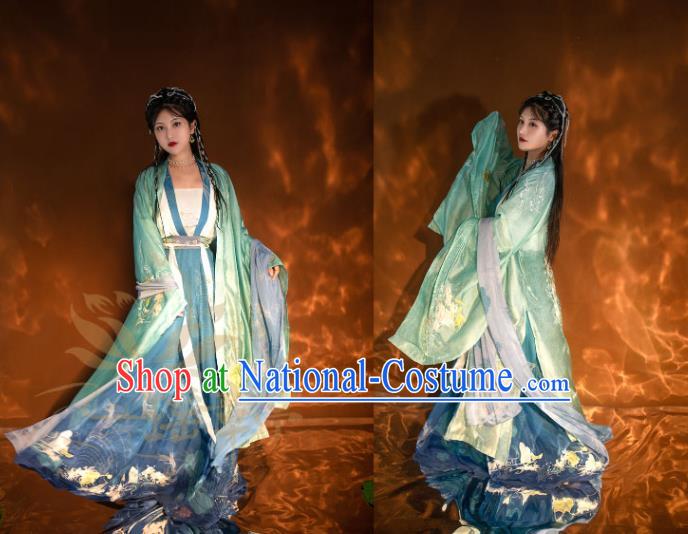 China Ancient Court Princess Green Hanfu Dress Clothing Traditional Song Dynasty Court Beauty Historical Garment Costumes