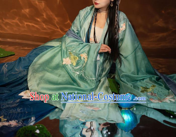 China Ancient Court Princess Green Hanfu Dress Clothing Traditional Song Dynasty Court Beauty Historical Garment Costumes