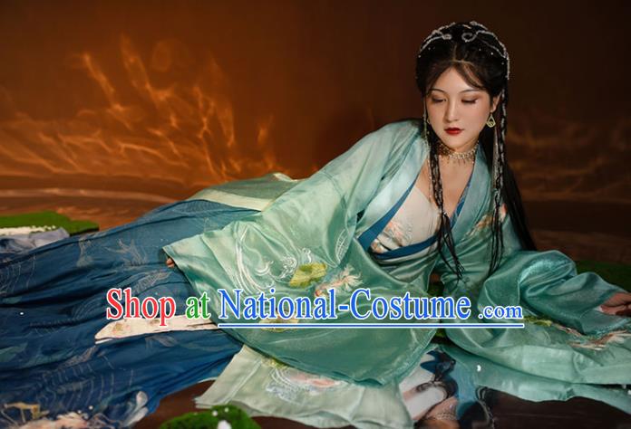 China Ancient Court Princess Green Hanfu Dress Clothing Traditional Song Dynasty Court Beauty Historical Garment Costumes