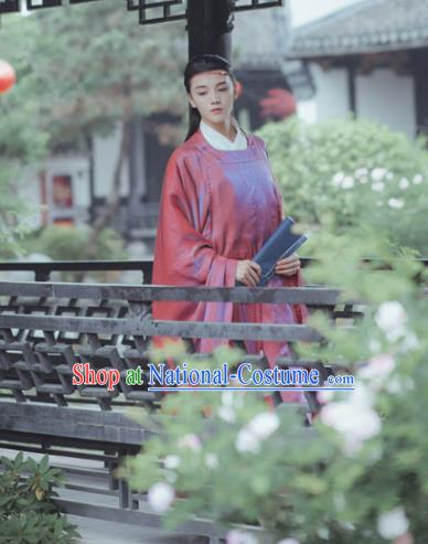 China Ancient Childe Scholar Embroidered Red Hanfu Robe Clothing Traditional Song Dynasty Young Male Historical Garment Costume