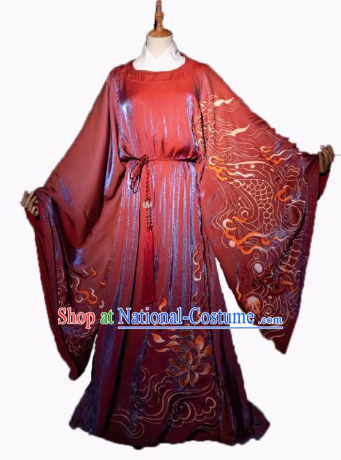 China Ancient Childe Scholar Embroidered Red Hanfu Robe Clothing Traditional Song Dynasty Young Male Historical Garment Costume