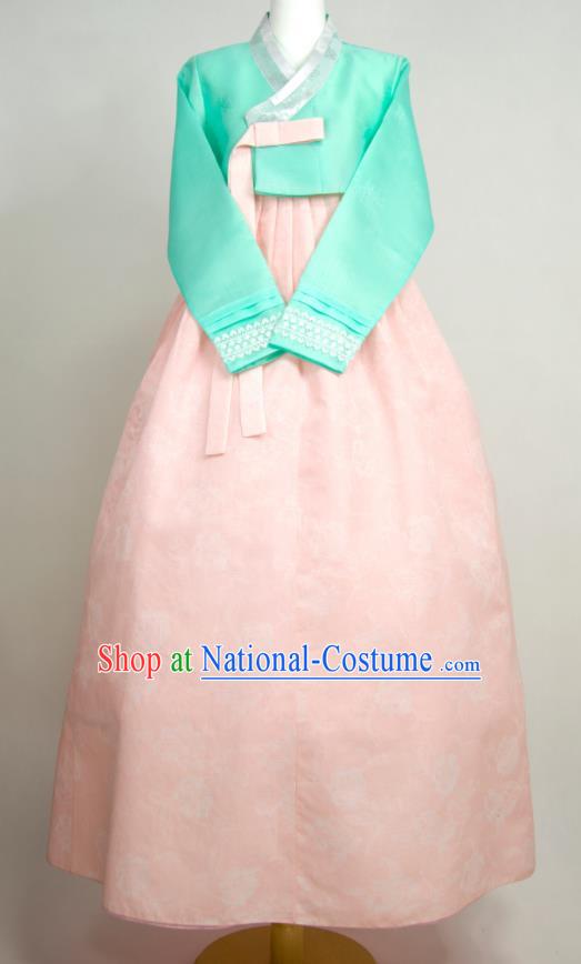 Korean Wedding Bride Costumes Traditional Festival Clothing Court Woman Fashion Hanbok Green Blouse and Pink Dress