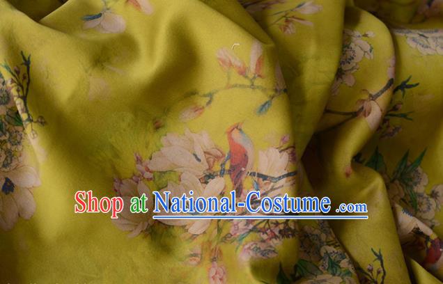 Chinese High Quality Cheongsam Cloth Classical Mangnolia Pattern DIY Satin Fabric Silk Fabric Yellow Gambiered Guangdong Gauze