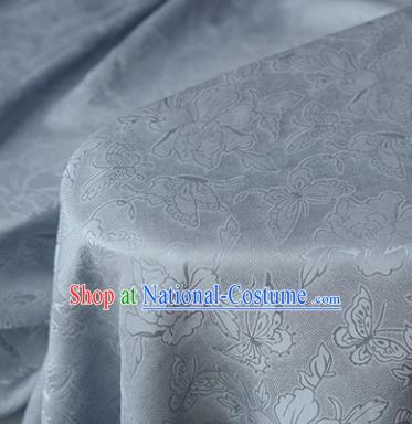 Chinese Blue Gambiered Guangdong Gauze High Quality Cheongsam Cloth Classical Peony Butterfly Pattern DIY Fabric Silk Fabric