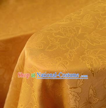 Chinese Silk Fabric Yellow Gambiered Guangdong Gauze High Quality Cheongsam Cloth Classical Peony Butterfly Pattern DIY Fabric