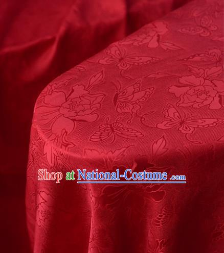 Chinese High Quality Cheongsam Cloth Classical Peony Butterfly Pattern DIY Fabric Silk Fabric Red Gambiered Guangdong Gauze