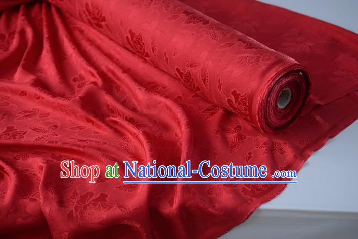 Chinese High Quality Cheongsam Cloth Classical Peony Butterfly Pattern DIY Fabric Silk Fabric Red Gambiered Guangdong Gauze