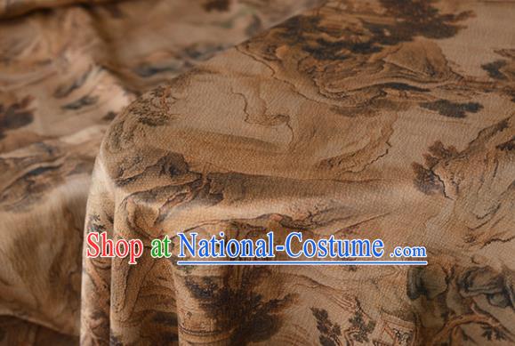 Chinese Silk Fabric Brown Gambiered Guangdong Gauze High Quality Cheongsam Cloth Classical Landscape Pattern DIY Satin Fabric