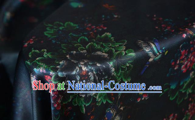 Chinese Classical Flowers Pattern DIY Satin Fabric Silk Fabric Black Gambiered Guangdong Gauze High Quality Cheongsam Cloth