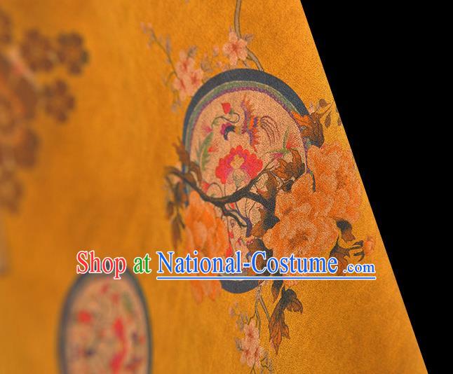 Chinese Cheongsam Cloth Classical Peony Pattern DIY Satin Fabric Silk Fabric Yellow Gambiered Guangdong Gauze