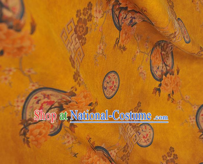 Chinese Cheongsam Cloth Classical Peony Pattern DIY Satin Fabric Silk Fabric Yellow Gambiered Guangdong Gauze