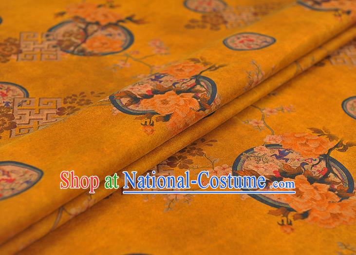 Chinese Cheongsam Cloth Classical Peony Pattern DIY Satin Fabric Silk Fabric Yellow Gambiered Guangdong Gauze