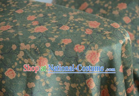 Chinese Classical Rose Pattern DIY Satin Fabric Silk Fabric Green Gambiered Guangdong Gauze High Quality Cheongsam Cloth