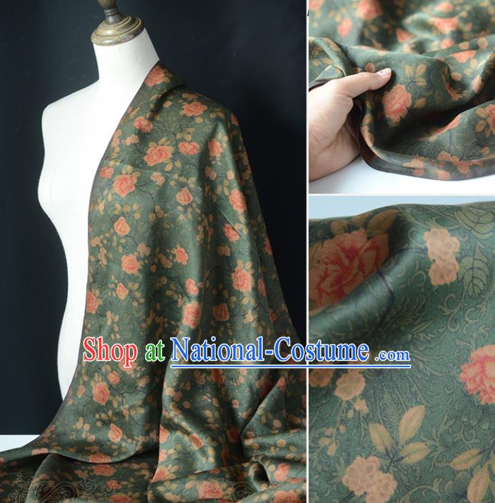 Chinese Classical Rose Pattern DIY Satin Fabric Silk Fabric Green Gambiered Guangdong Gauze High Quality Cheongsam Cloth