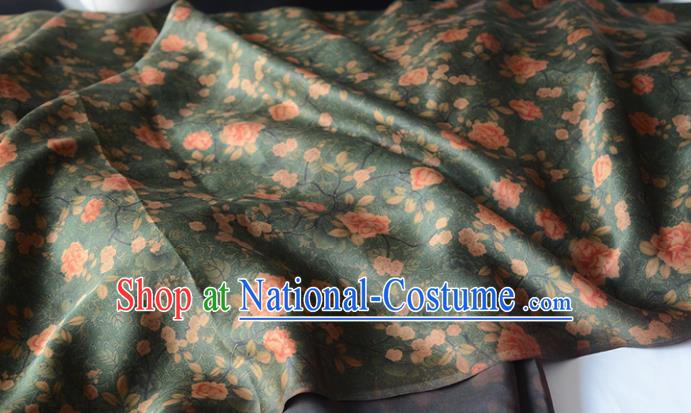 Chinese Classical Rose Pattern DIY Satin Fabric Silk Fabric Green Gambiered Guangdong Gauze High Quality Cheongsam Cloth