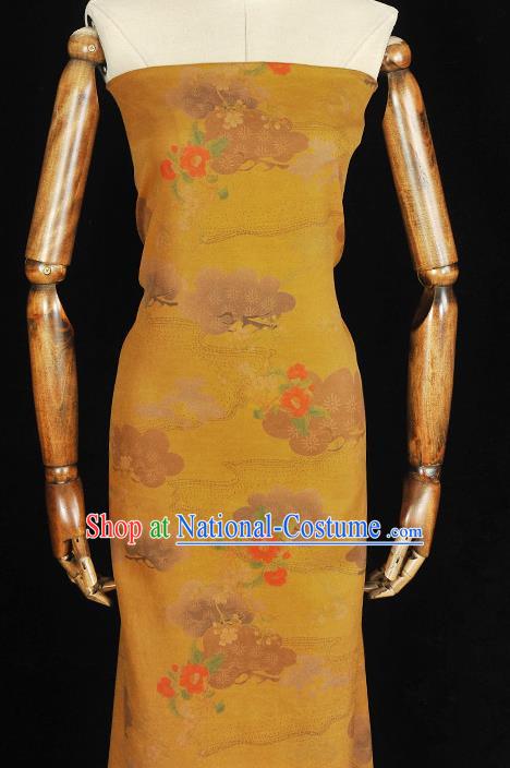 Chinese Cheongsam Cloth Traditional Flowers Pattern DIY Fabric Silk Fabric Yellow Gambiered Guangdong Gauze