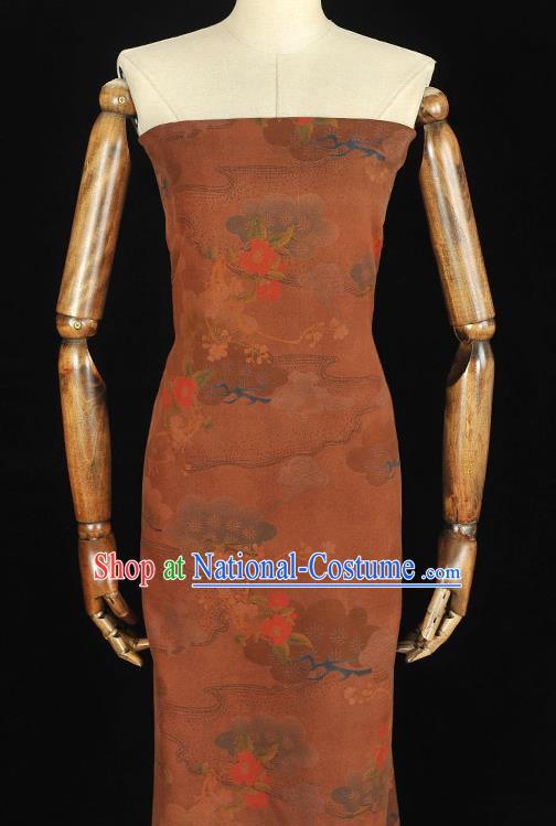 Chinese Silk Fabric Brown Gambiered Guangdong Gauze Cheongsam Cloth Traditional Flowers Pattern DIY Fabric