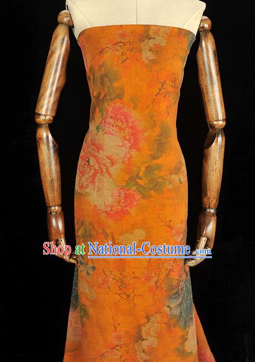 Chinese Cheongsam Silk Cloth Traditional Rich Peony Pattern DIY Dress Fabric Orange Gambiered Guangdong Gauze