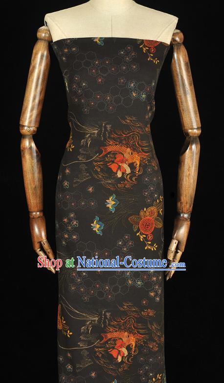 Chinese Traditional Carp Pattern DIY Dress Fabric Cheongsam Silk Cloth Black Gambiered Guangdong Gauze