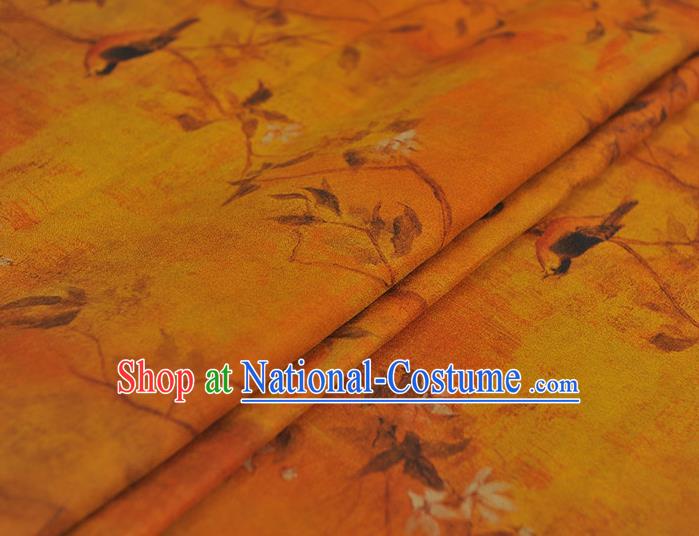 Chinese Cheongsam Silk Cloth Traditional Yellowbird Pattern DIY Dress Fabric Yellow Gambiered Guangdong Gauze