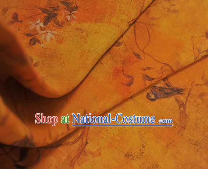 Chinese Cheongsam Silk Cloth Traditional Yellowbird Pattern DIY Dress Fabric Yellow Gambiered Guangdong Gauze