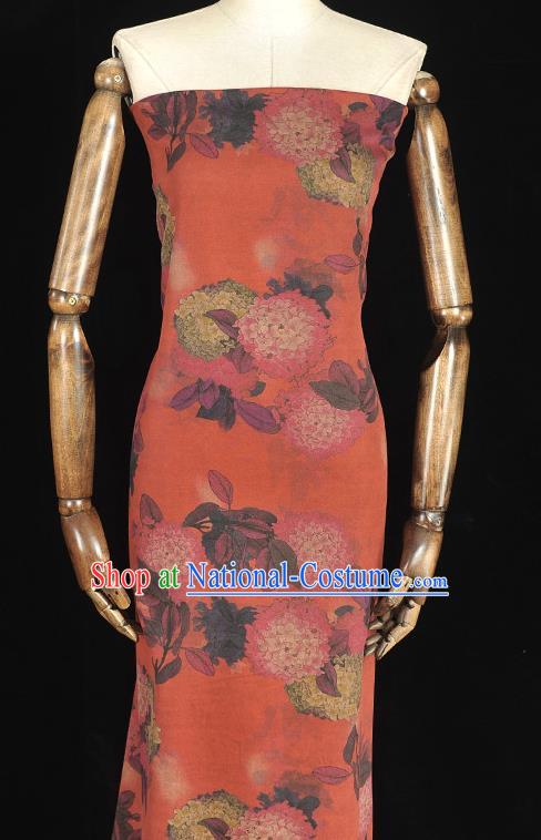 Chinese Cheongsam Red Gambiered Guangdong Gauze Traditional Hydrangea Pattern Dress Fabric Silk Cloth