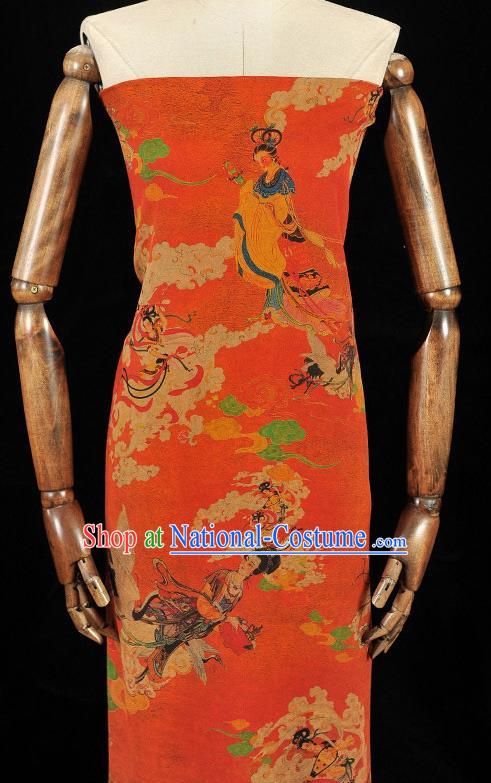 Chinese Traditional Lingbo Fairy Pattern Dress Fabric Silk Cloth Cheongsam Red Gambiered Guangdong Gauze