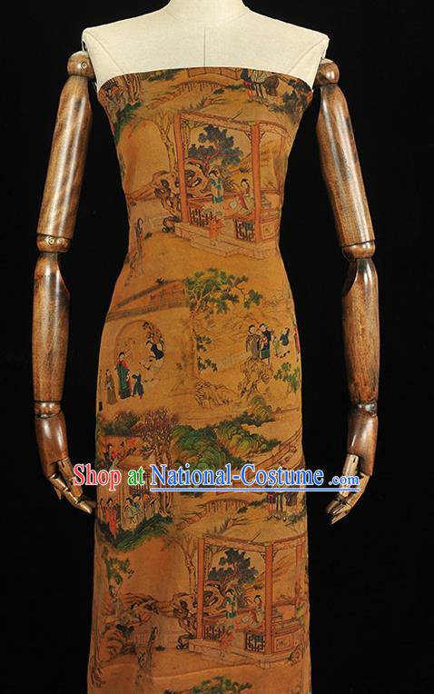 Chinese Ginger Gambiered Guangdong Gauze Cheongsam Silk Cloth Traditional Chang An View Pattern DIY Dress Fabric