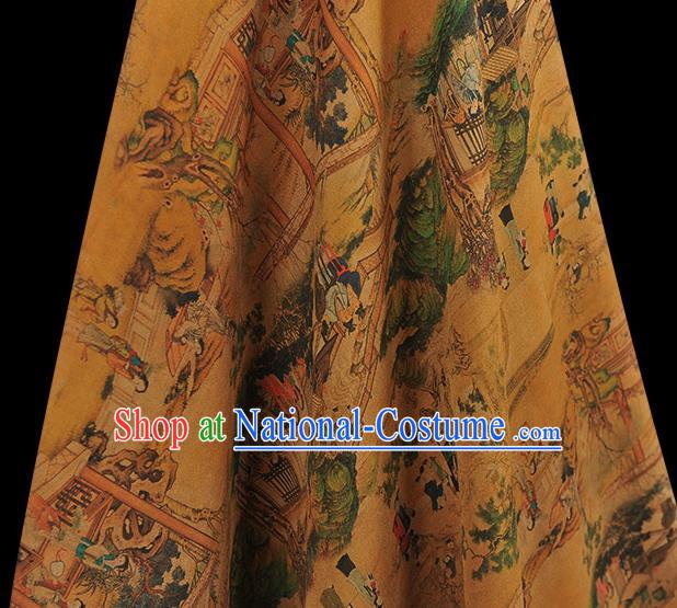 Chinese Ginger Gambiered Guangdong Gauze Cheongsam Silk Cloth Traditional Chang An View Pattern DIY Dress Fabric