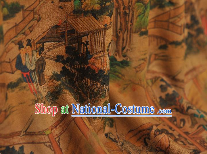 Chinese Ginger Gambiered Guangdong Gauze Cheongsam Silk Cloth Traditional Chang An View Pattern DIY Dress Fabric