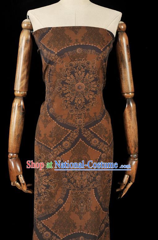 Chinese Tang Suit Brown Gambiered Guangdong Gauze Traditional Pattern Dress Fabric Cheongsam Silk Cloth