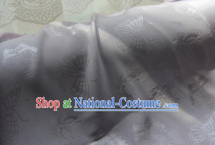 Chinese Traditional Cheongsam Jacquard Drapery Silk Fabric Classical Butterfly Pattern Brocade Lilac Satin Cloth