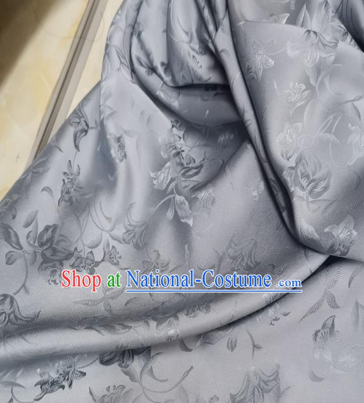 Chinese Grey Satin Cloth Traditional Cheongsam Jacquard Drapery Silk Fabric Classical Flowers Pattern Brocade