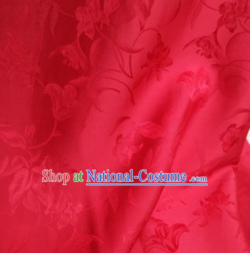 Chinese Classical Flowers Pattern Brocade Red Satin Cloth Traditional Cheongsam Jacquard Drapery Silk Fabric