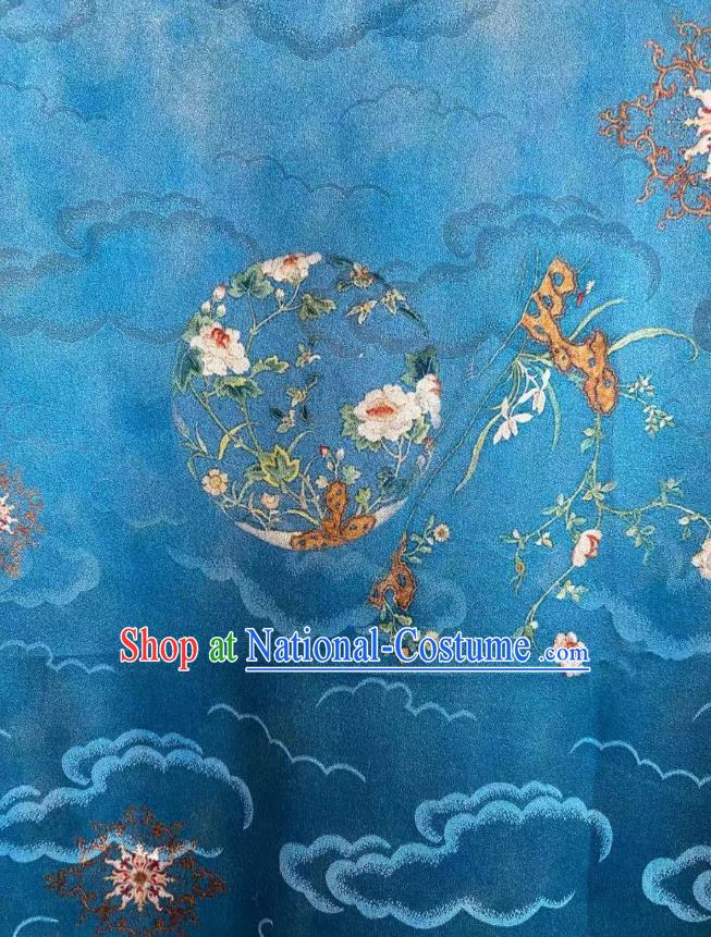 Chinese Classical Cloud Pattern Brocade Blue Tapestry Cloth Traditional Qipao Dress Jacquard Drapery Silk Fabric