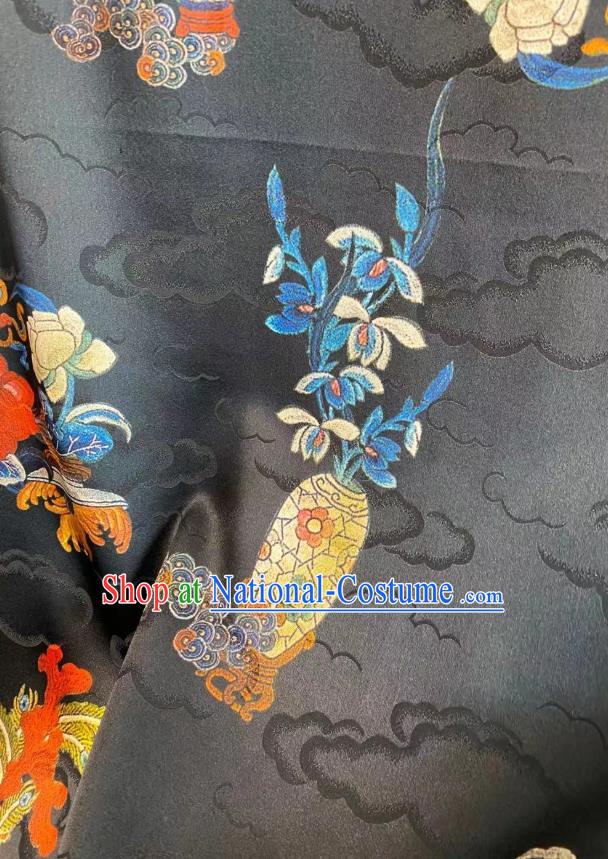 Chinese Traditional Qipao Dress Drapery Black Silk Fabric Classical Clouds Pattern Brocade Qing Dynasty Tapestry Cloth