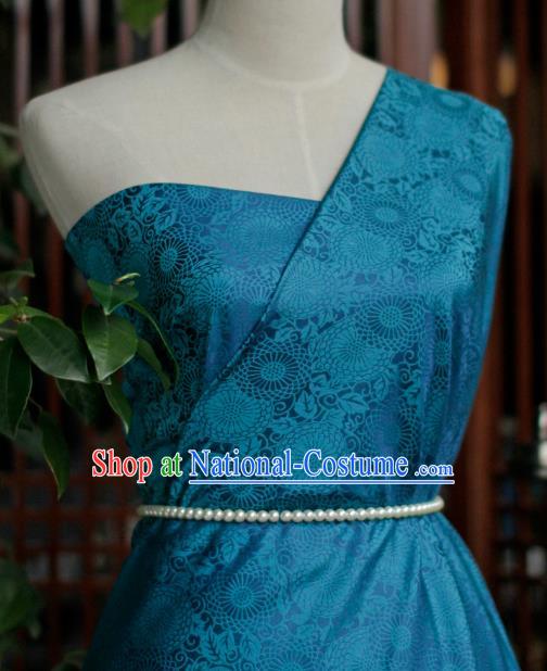 Chinese Blue Tapestry Cloth Traditional Qipao Dress Drapery Silk Fabric Classical Calendula Pattern Brocade