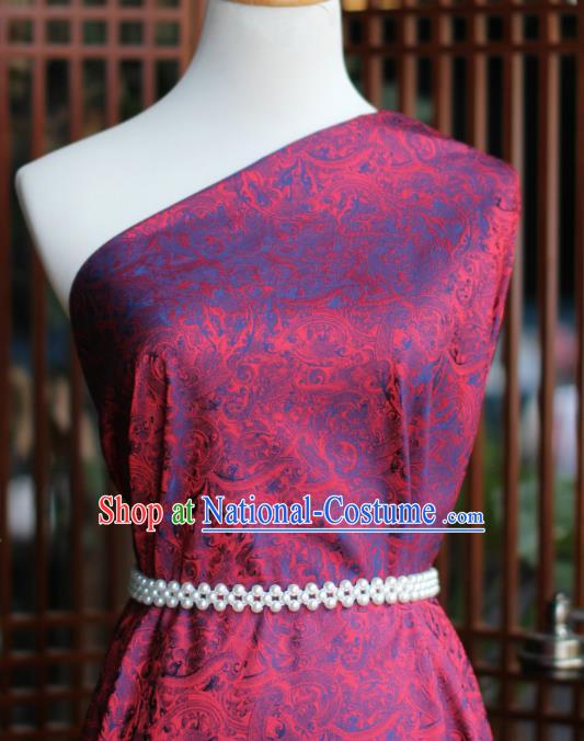 Chinese Silk Fabric Classical Pattern Wine Red Brocade Cloth Jacquard Tapestry Cloth Traditional Qipao Dress Drapery