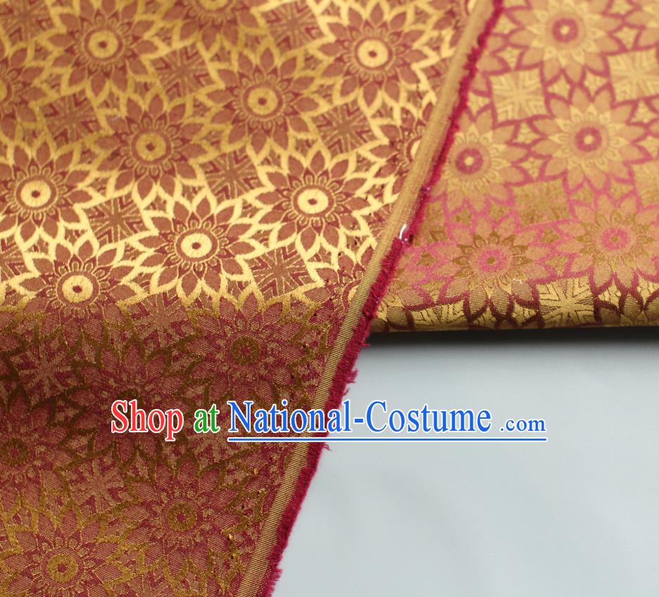 Chinese Silk Fabric Classical Flowers Pattern Orange Brocade Jacquard Tapestry Cloth Traditional Qipao Dress Drapery