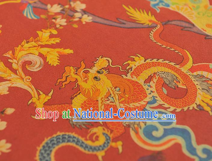 Chinese Traditional Dragon Lotus Pattern Dress Fabric Cheongsam Silk Cloth Red Gambiered Guangdong Gauze