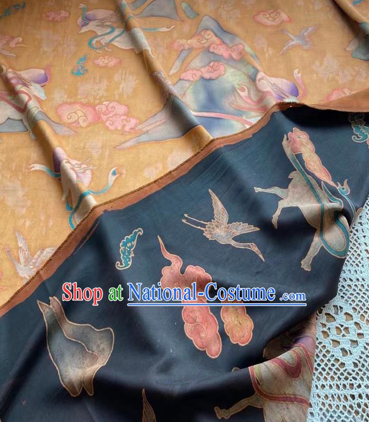 Chinese Yellow Silk Fabric Classical Brocade Cloth Han Painting Nine Color Deer Gambiered Guangdong Gauze Traditional Cheongsam Drapery