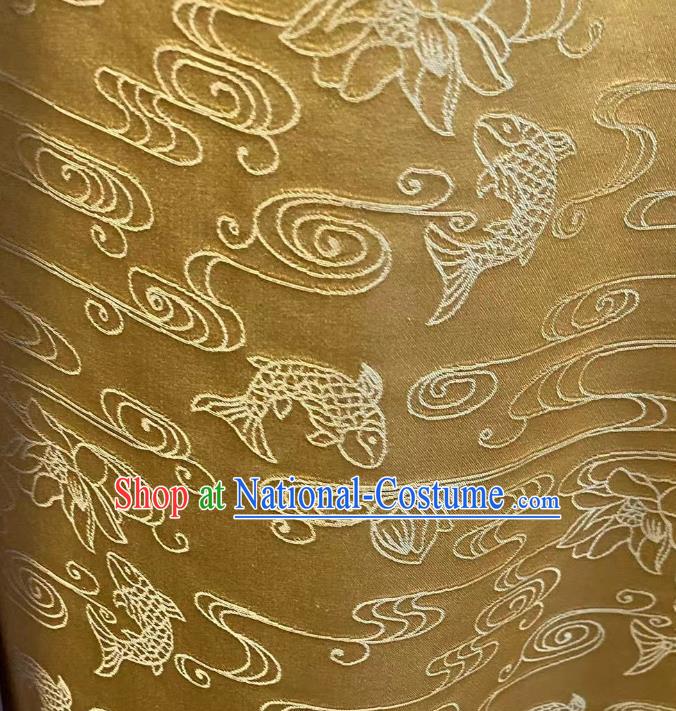 Chinese Classical Carps Pattern Golden Brocade Jacquard Tapestry Cloth Traditional Qipao Dress Drapery Silk Fabric