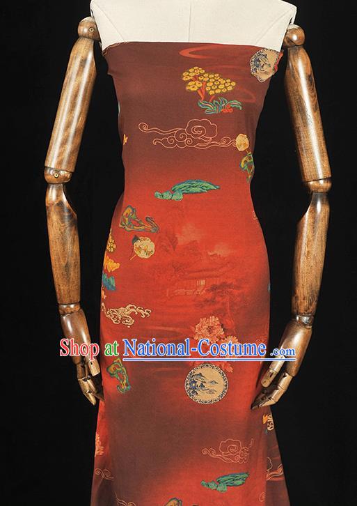 Chinese Traditional Peony Pattern Dress Fabric Cheongsam Silk Cloth High Quality Dark Red Gambiered Guangdong Gauze