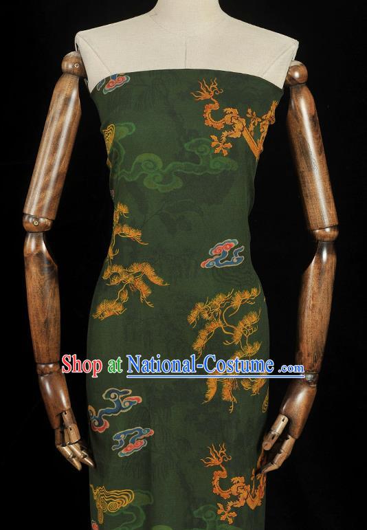 Chinese Deep Green Gambiered Guangdong Gauze Traditional Dragon Phoenix Pattern Dress Fabric Cheongsam Silk Cloth